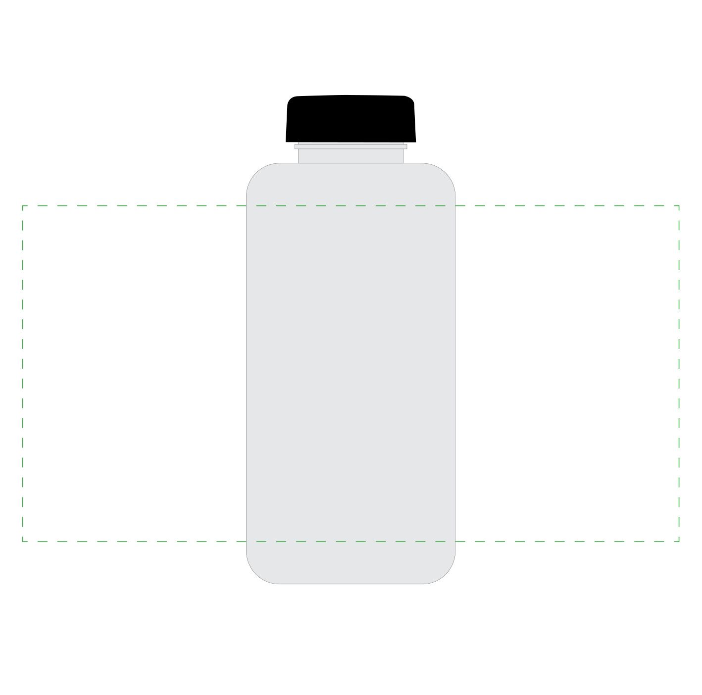 Standskizze: Druckposition „rundum auf transparente Flasche (max. 281×144 mm)“ – Trinkflasche Refresh 1,0 l – Tritan mit auslaufsicherem Deckel