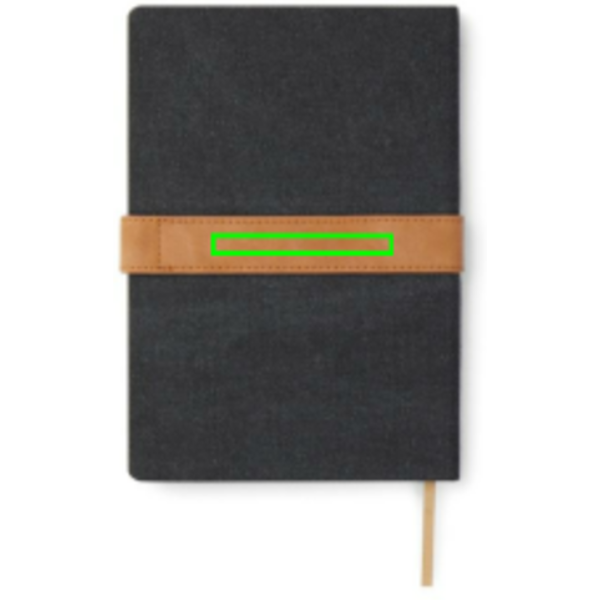 Standskizze: Druckverfahren Siebdruck Transfer auf Position „Artikel Rückseite Mitte“ – VINGA Bosler A5-Notizbuch aus RCS-recyceltem Papier, mit Logo veredelbar