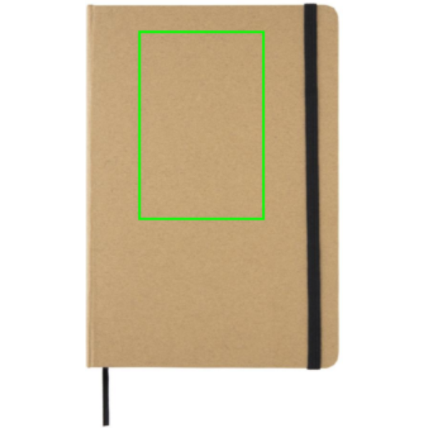 Standskizze: Druckverfahren Siebdruck Transfer auf Position „Artikel Vorderseite oben“ – Kraft A5 Notizbuch mit Recyclingpapier, BSCI, bedruckbar