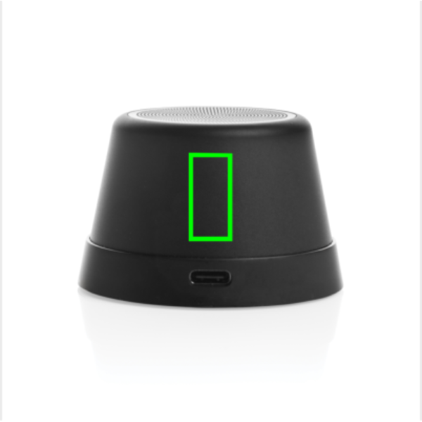 Standskizze: Druckverfahren Tampondruck auf Position „Artikel Rückseite (max. 10 x 20 mm)“ – Nivio Magnet-Bluetooth-Speaker 5W aus RCS-recyceltem Aluminium – XD Xclusive