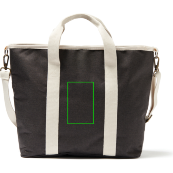 Standskizze: Druckverfahren Siebdruck Transfer auf Position „Artikel Rückseite (max. 80 x 130 mm)“ – VINGA Sortino Tote-Cooler Kühltasche schwarz, bedruckbar