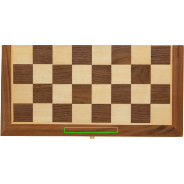 Standskizze: Druckverfahren CO2 Gravur auf Position „Artikel oben“ – XD Collection Faltbares Schachspiel aus Holz – mit Logo bedruckbar