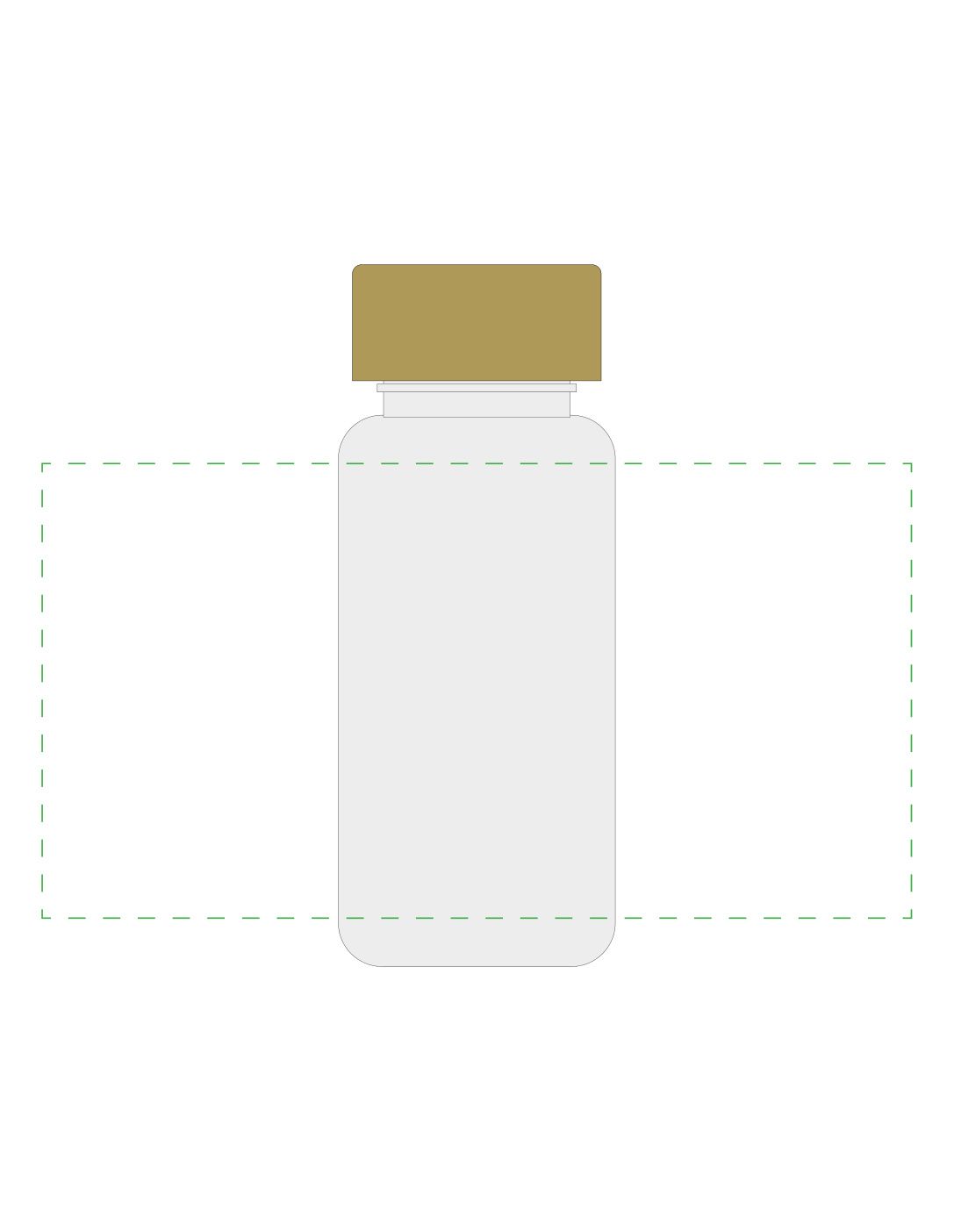 Standskizze: Druckposition „rundum auf transparente Flasche (max. 210×110 mm)“ – Trinkflasche „Natural” 400 ml – Tritan mit Bambusdeckel