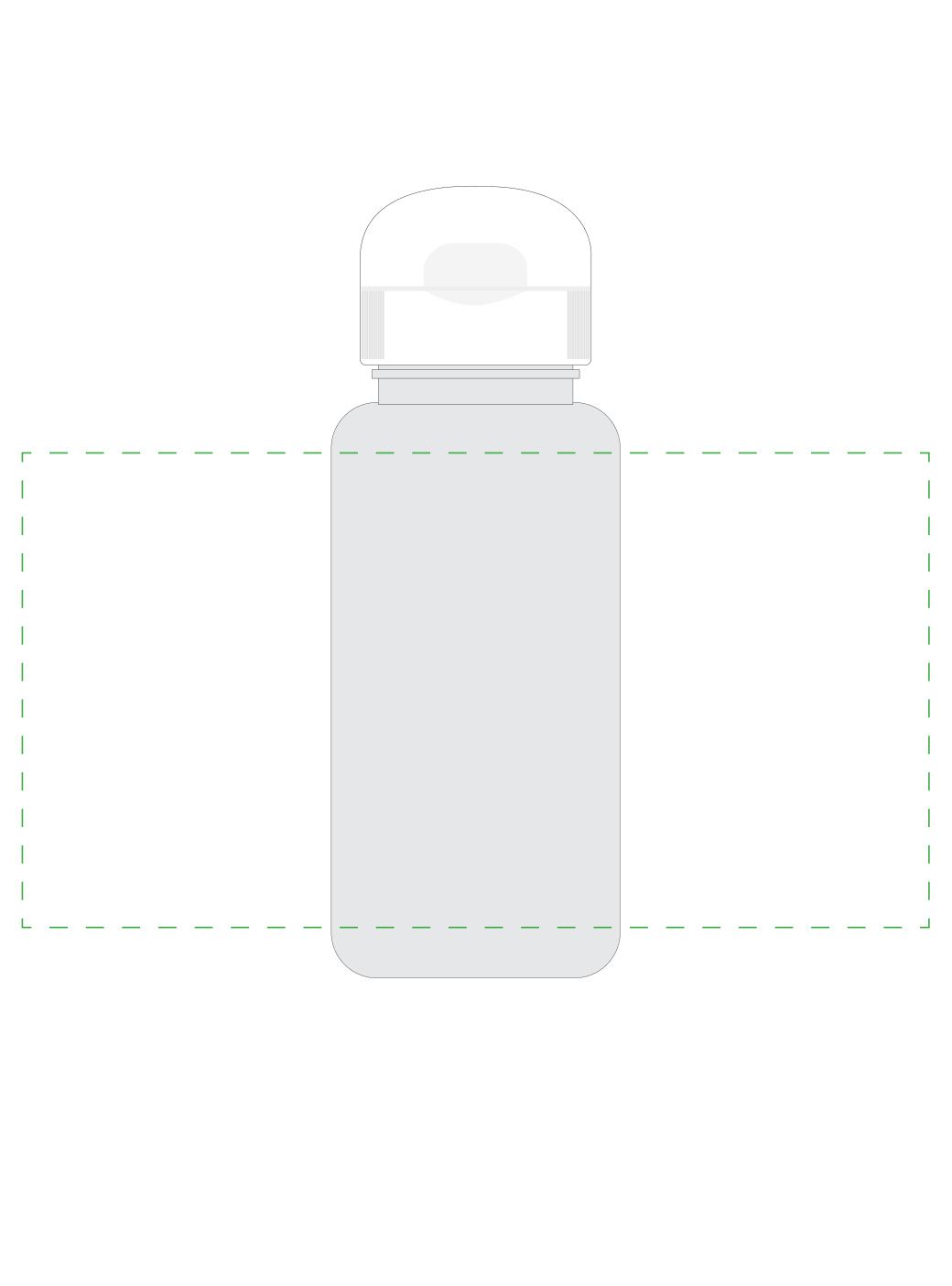 Standskizze: Druckposition „rundum (max. 210×110 mm)“ – Trinkflasche Sports 400 ml – Tritan, auslaufsicher, Made in Germany