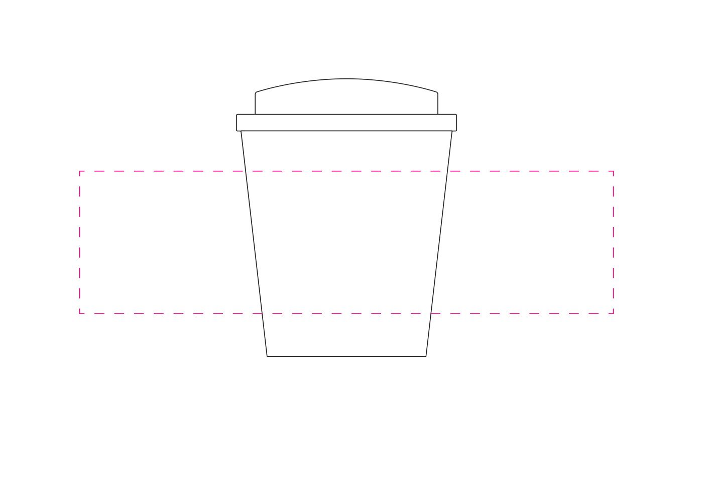 Standskizze: Druckposition „rundum 2 cm zwischen Anfang und Ende (max. 225×60 mm)“ – Kaffeebecher Premium Deluxe small – doppelwandig 250 ml mit 2K-Verschluss