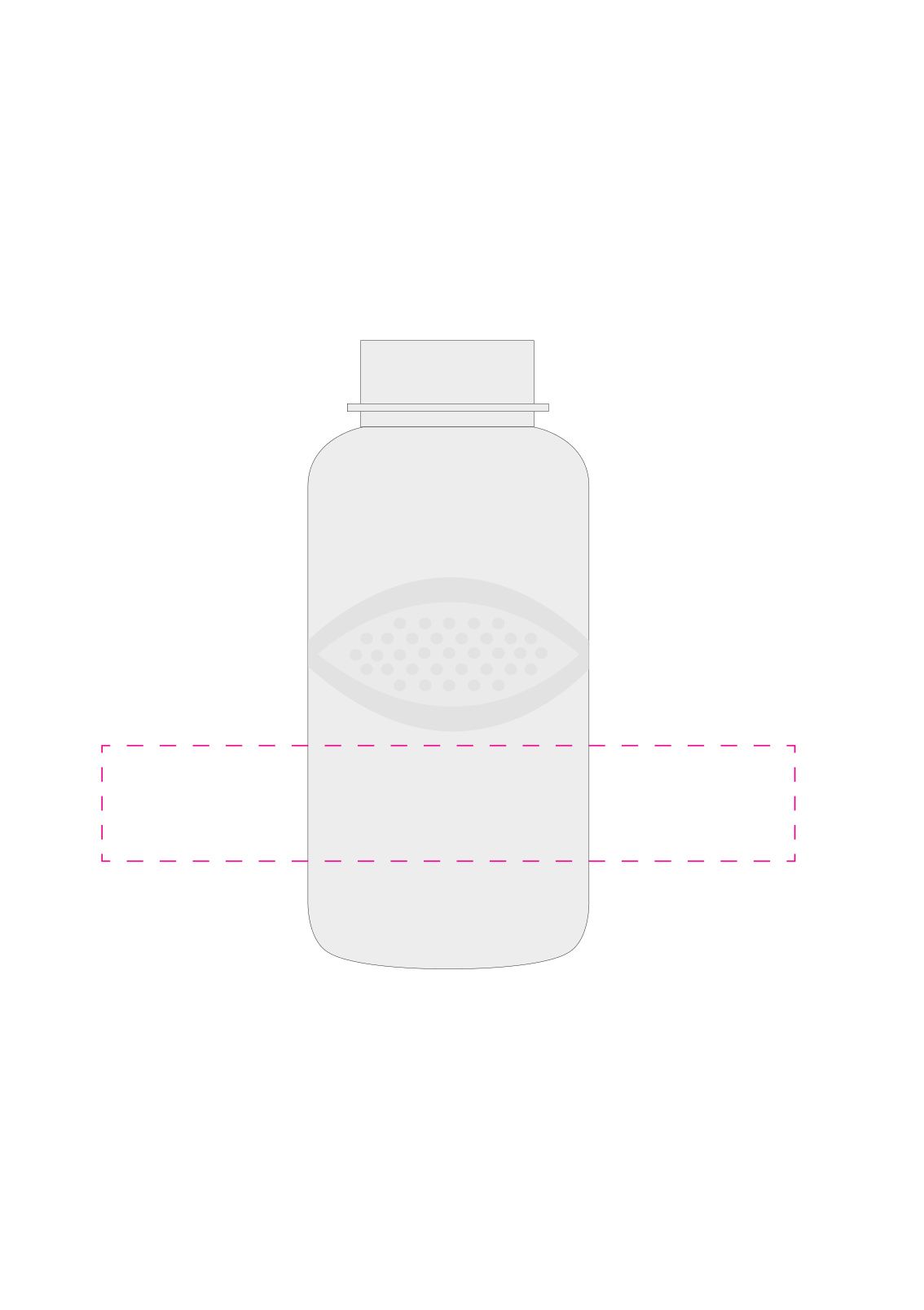 Standskizze: Druckposition „mittig (max. 180×30 mm)“ – Tritan-Trinkflasche Carve Pure 500 ml – Edelstahldeckel mit Schlaufe