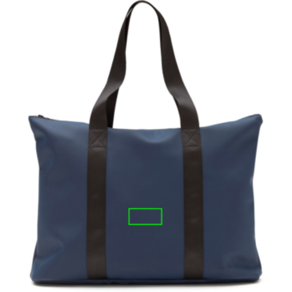 Standskizze: Druckverfahren PU-Etikett Baltimore marineblau auf Position „Artikel Vorderseite“ – VINGA Baltimore Tote Bag aus Nubuk-PU mit Reißverschluss – bedruckbar