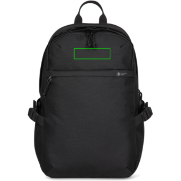 Standskizze: Druckverfahren Siebdruck Transfer auf Position „Artikel Vorderseite oben (max. 100 x 30 mm)“ – XD Collection Renew AWARE rPET 15-Zoll-Laptop-Rucksack (bedruckbar)
