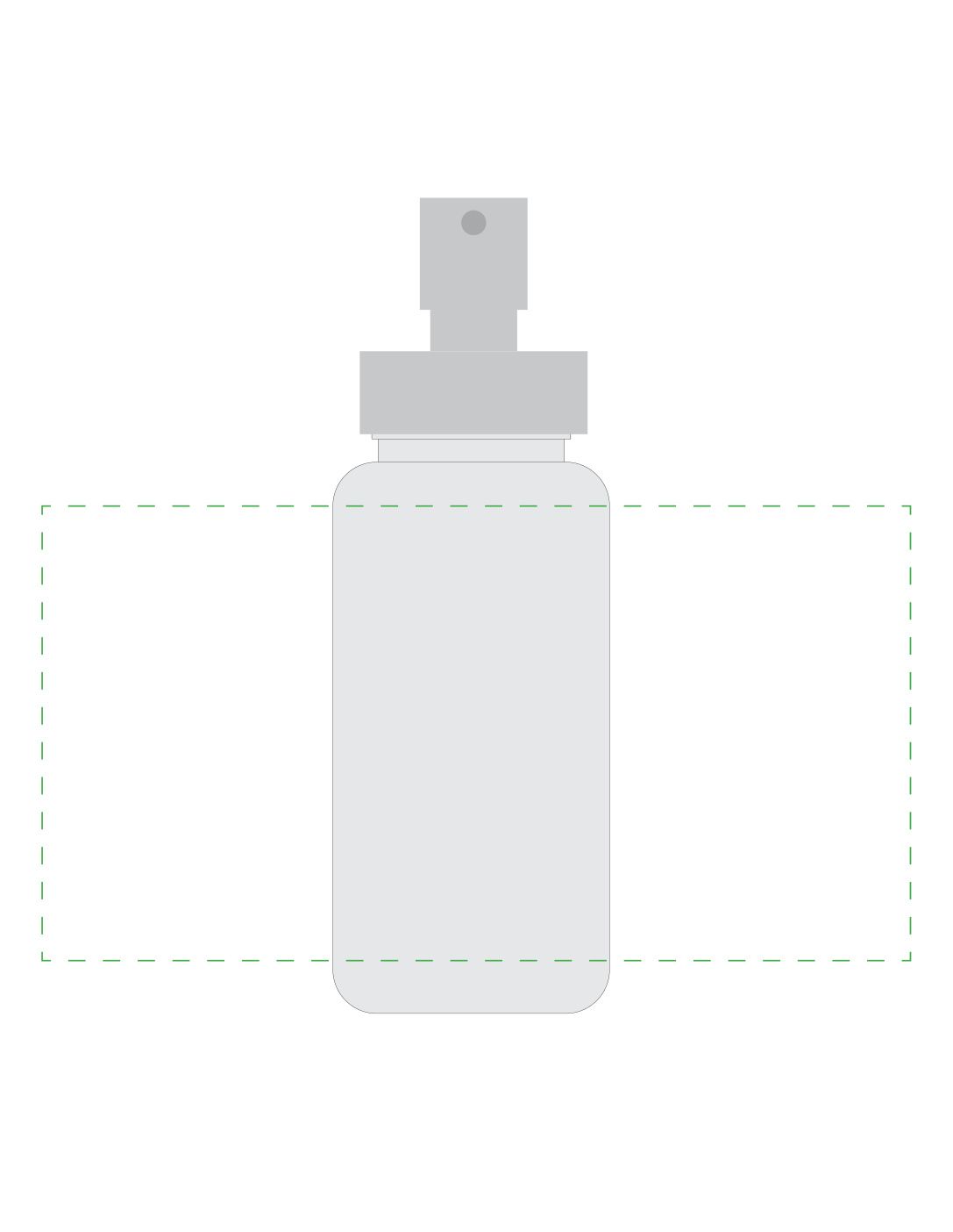 Standskizze: Druckposition „rundum (max. 207×110 mm)“ – Sprayflasche Superior 400 ml – Tritan mit Edelstahl-Pumpspender