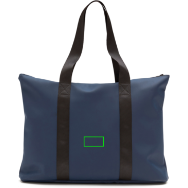 Standskizze: Druckverfahren PU-Etikett Baltimore marineblau auf Position „Artikel Rückseite“ – VINGA Baltimore Tote Bag aus Nubuk-PU mit Reißverschluss – bedruckbar