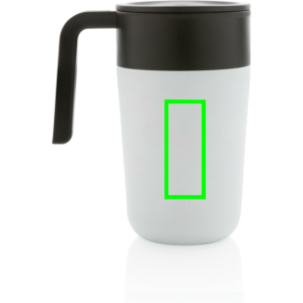 Standskizze: Druckverfahren Tampondruck auf Position „Artikel Rückseite“ – XD Collection GRS recycelter PP-Becher mit Griff 480 ml, Edelstahl, BPA-frei