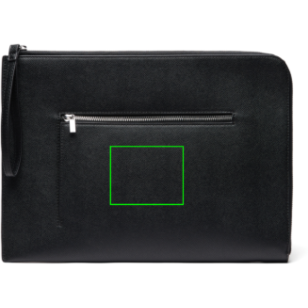 Standskizze: Druckverfahren CO2 Gravur auf Position „Artikel Vorderseite Mitte“ – VINGA Bermond RCS Laptop-Sleeve 14 Zoll, recyceltes Polyester, mit Logo veredelbar