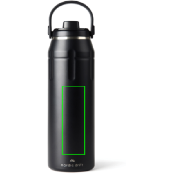 Standskizze: Druckverfahren Tampondruck auf Position „Artikel Vorderseite“ – Nordic Drift trail Sportflasche 940 ml aus recyceltem RCS-Edelstahl, bedruckbar