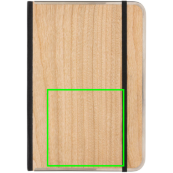 Standskizze: Druckverfahren CO2 Gravur auf Position „Artikel Vorderseite unten“ – XD Collection Treeline A5 Notizbuch mit Holzeinband – mit Logo bedruckbar