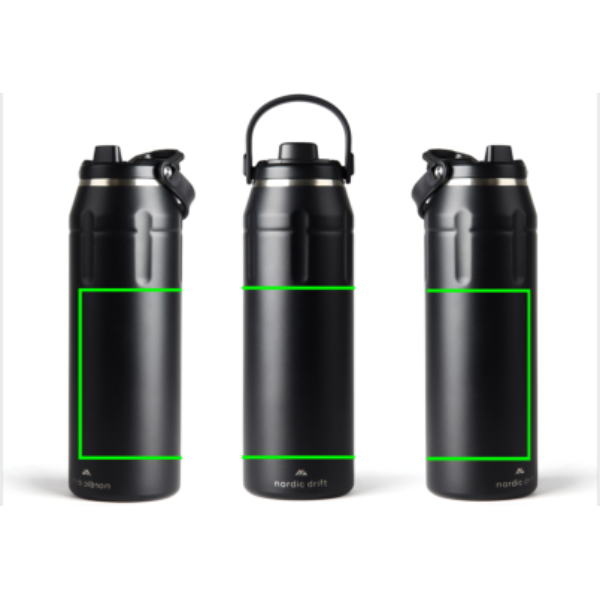 Standskizze: Druckverfahren Siebdruck-gerundet auf Position „Artikel“ – Nordic Drift trail Sportflasche 940 ml aus recyceltem RCS-Edelstahl, bedruckbar