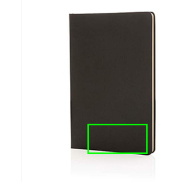 Standskizze: Druckverfahren Tampondruck auf Position „Artikel Vorderseite unten“ – XD Collection A5 Hardcover-Notizbuch mit Lesezeichenband – bedruckbar