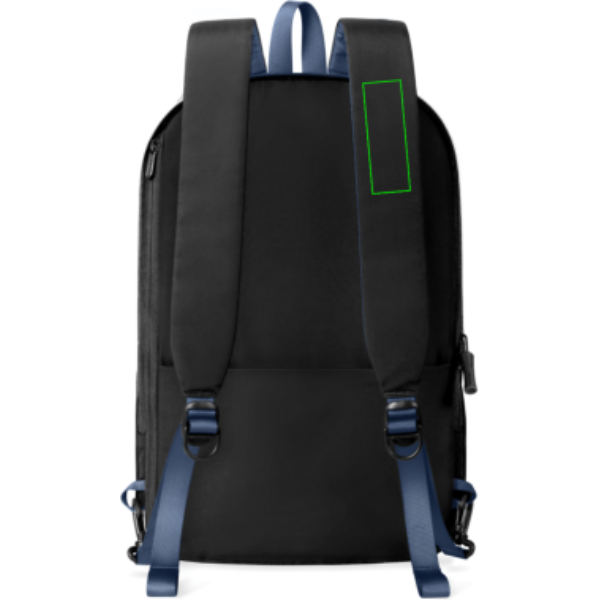 Standskizze: Druckverfahren Digital Transfer auf Position „Tragegurt links (max. 35 x 100 mm)“ – XD Design Switch 2-in-1 Rucksack aus recyceltem Nylon mit Logo bedruckbar