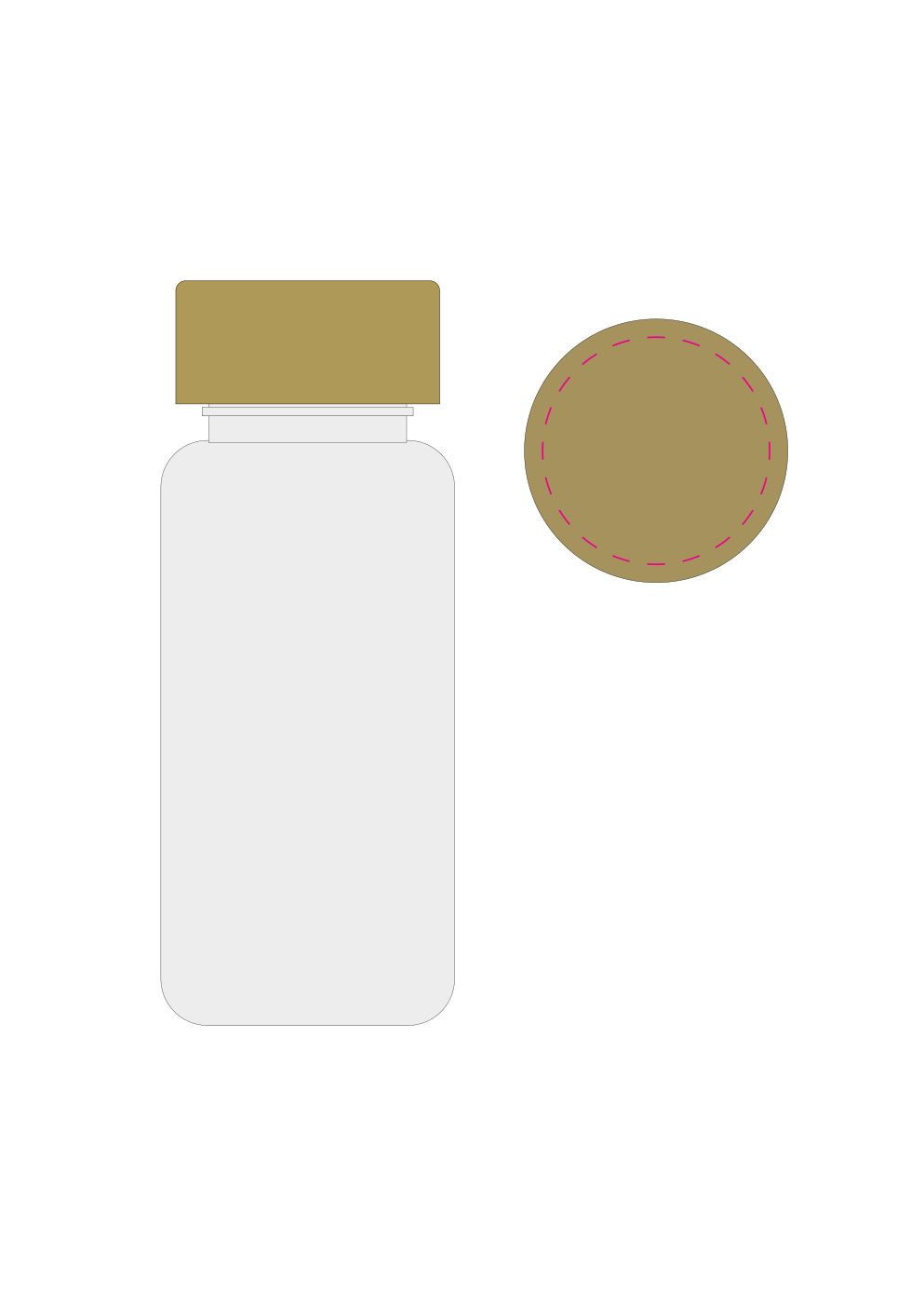Standskizze: Druckposition „mittig auf Deckel (max. Ø 52 mm)“ – Trinkflasche „Natural” 400 ml – Tritan mit Bambusdeckel
