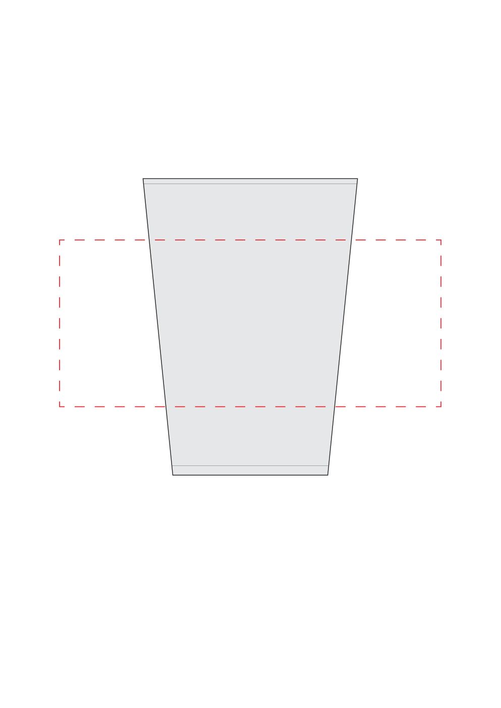 Standskizze: Druckposition „mittig (max. 160×70 mm)“ – Trinkbecher Turin mit Deckel 0,4 l – transparent, Made in Germany