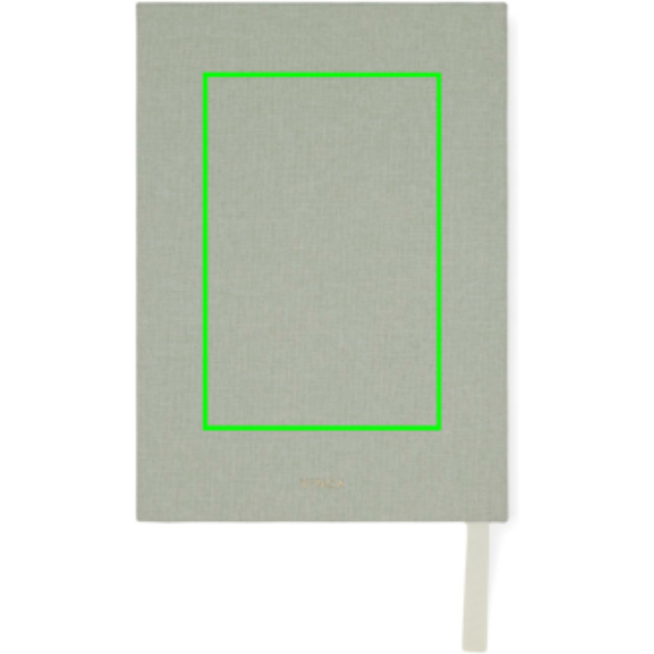 Standskizze: Druckverfahren Digital Transfer auf Position „Artikel Rückseite (max. 100 x 150 mm)“ – VINGA Mind Notizbuch A5 mit 73 % GRS-Recyclingpapier, bedruckbar