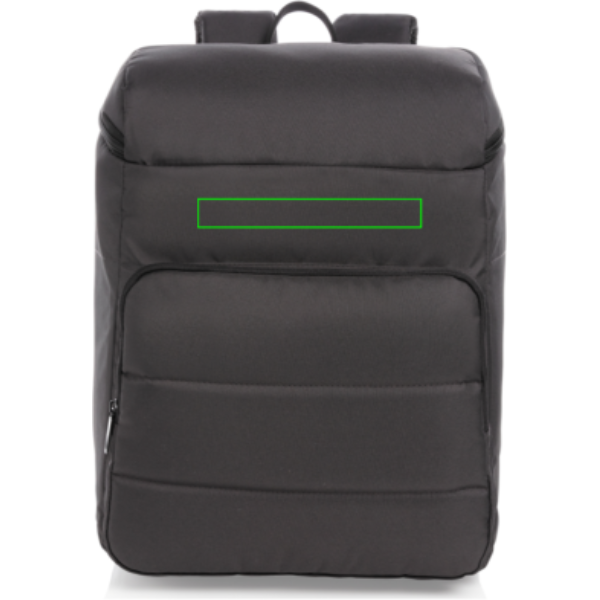 Standskizze: Druckverfahren Siebdruck Transfer auf Position „Artikel Vorderseite oben (max. 150 x 20 mm)“ – Impact AWARE RPET Kühl-Rucksack — 6 Flaschen / 24 Dosen, PVC-frei