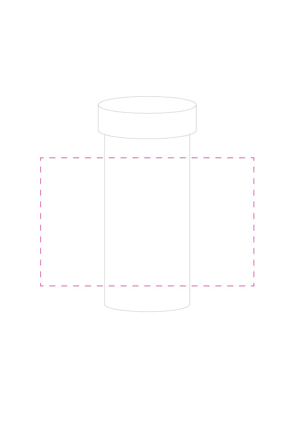 Standskizze: Druckposition „rundum auf Becher (max. 150×90 mm)“ – Shakerbecher NutriGo 300 ml – Kunststoff mit Schraubdeckel