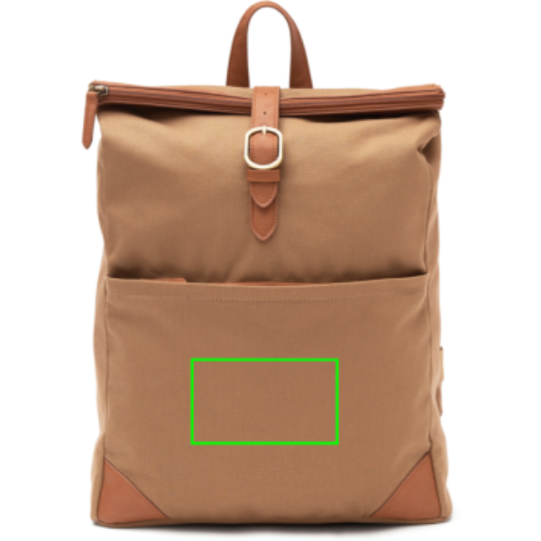 Standskizze: Druckverfahren Siebdruck Transfer auf Position „Artikel Vorderseite“ – VINGA Sloane Rucksack RCS aus 39 % recyceltem Polyester (17-Zoll-Laptopfach)