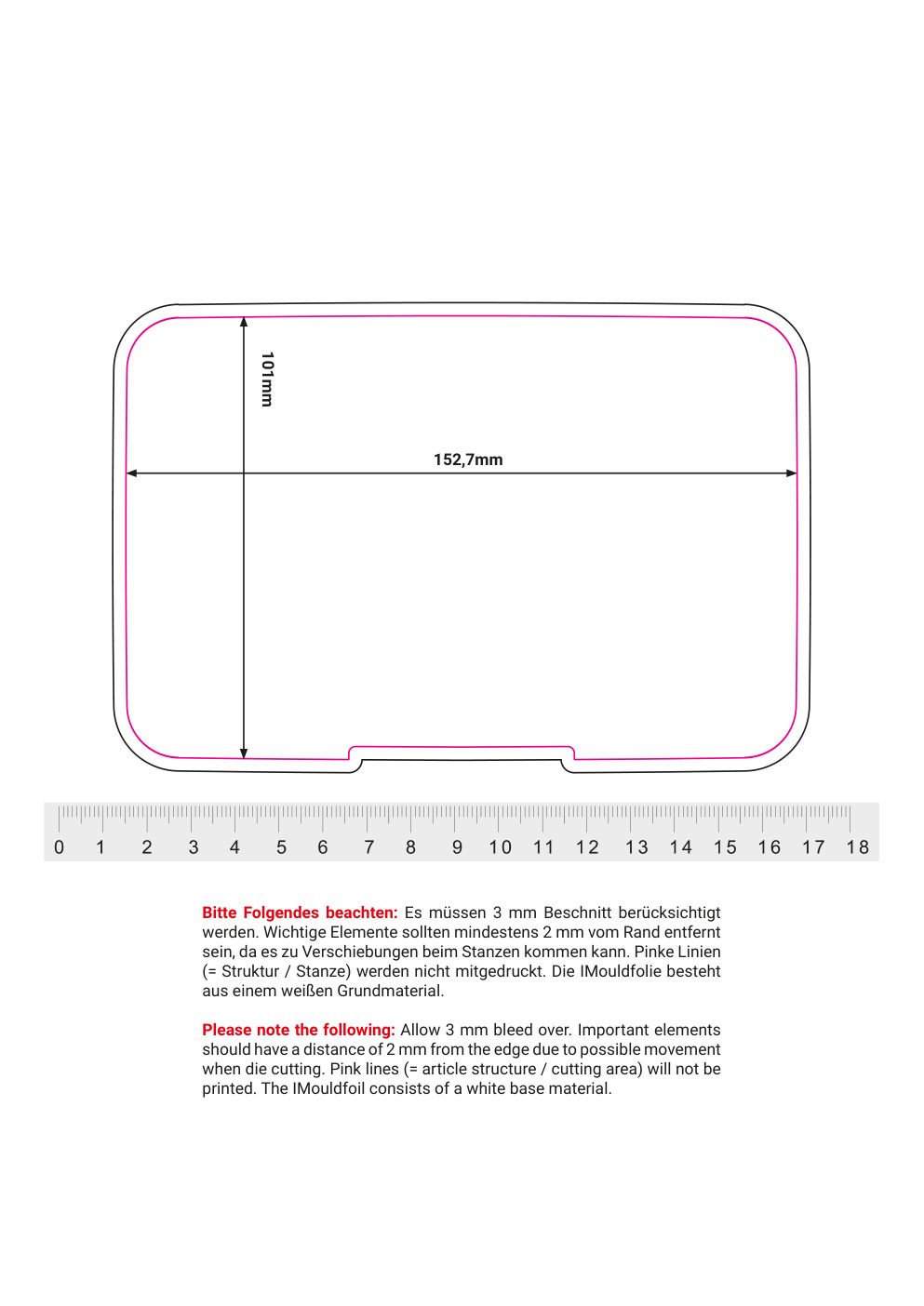 Standskizze: Druckposition „mittig (max. 158×107 mm)“ – Vorratsdose Foodbox – Kunststoff mit rillenfreiem Deckel, 165 × 115 × 65 mm